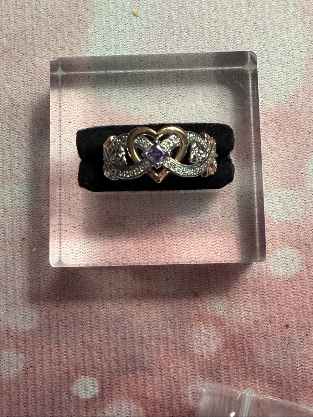 Heart Infinity Ring with Purple Accent - Two-Tone Silver & Gold